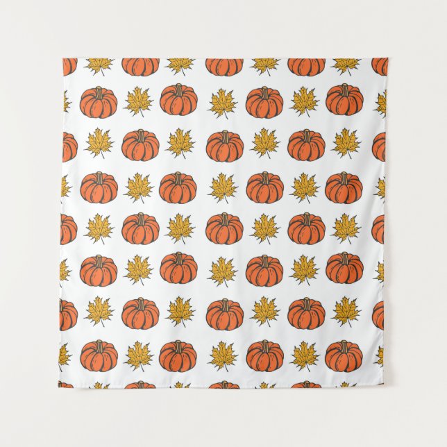 Herbstblätter: Von Hand Gezeichnet Kürbismuster Wandteppich (Vorderseite)