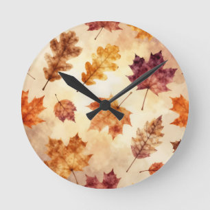 Herbstblätter Wasserfarbe Herbstmuster Runde Wanduhr