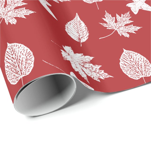 Herbstblätter - weiß und dunkelrot geschenkpapier (Rolleneckpunkt)