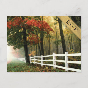 Herbstblätter Weiße Lattenzaun Hochzeit RSVP Einladungspostkarte