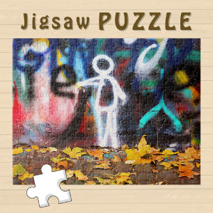 Herbstblätter weißer Cartoon auf Graffiti-Wand -