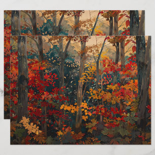 Herbstblätterpapier mit bunten Holzschnitten