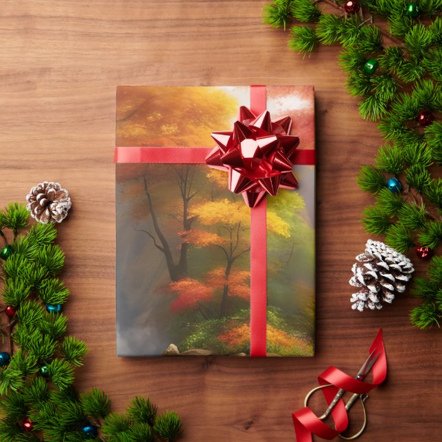 Herbstblätterung am Wasserfall Geschenkpapier (Feiertagsgeschenk)