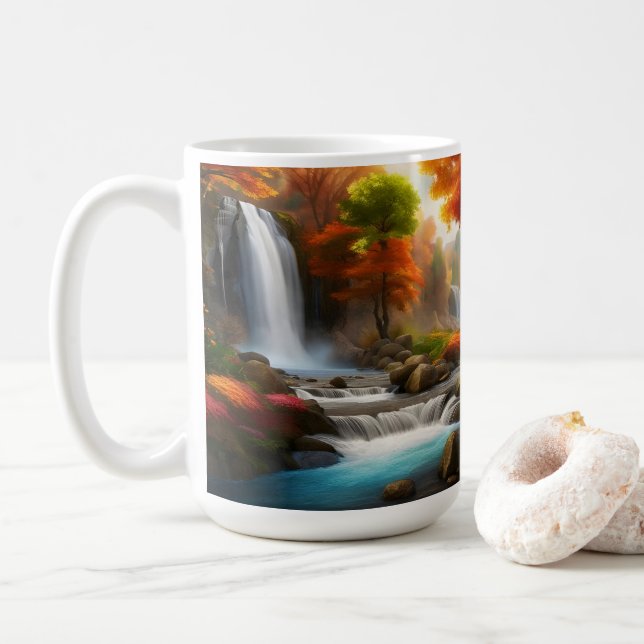 Herbstblätterung am Wasserfall Kaffeetasse (Mit Donut)