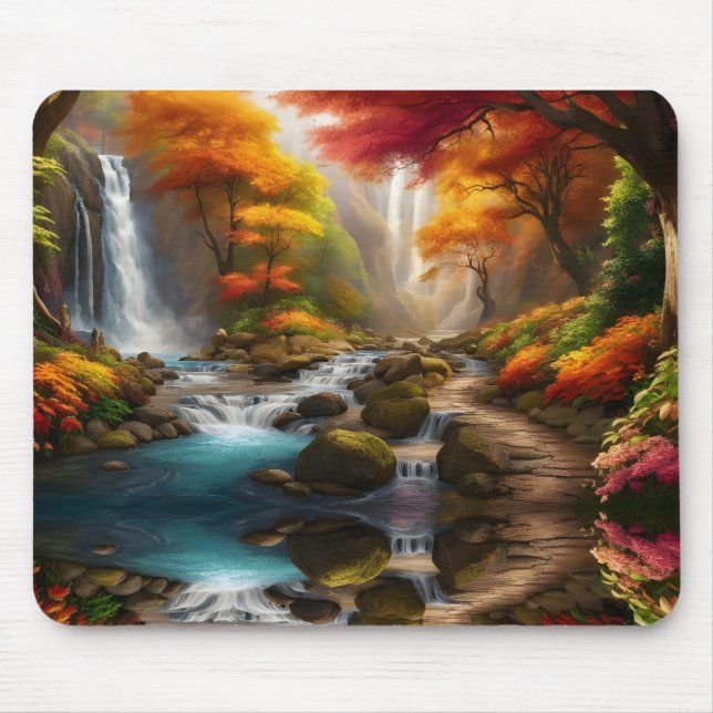 Herbstblätterung am Wasserfall Mousepad (Vorne)