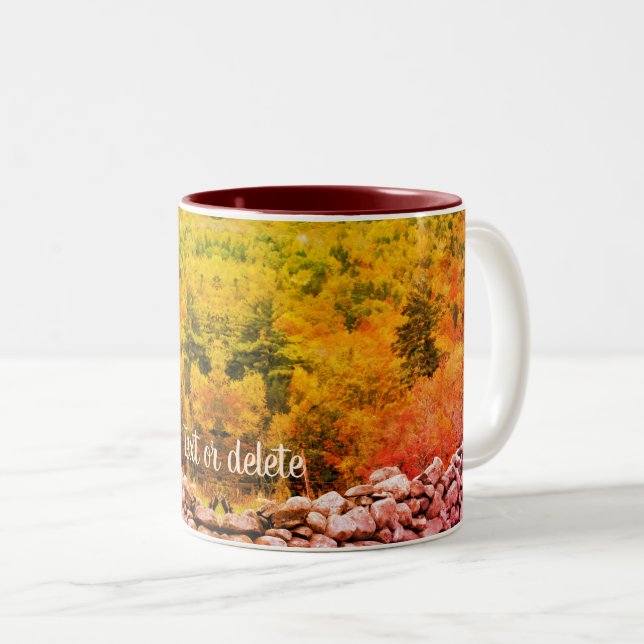 Herbstblättrige Steinmauer Naturkunst Personalisie Zweifarbige Tasse (VorderseiteRechts)