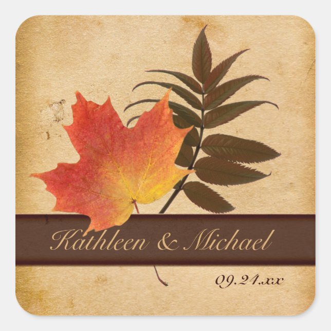 Herbstbleiben auf dem Hochzeitsticker für den Papi Quadratischer Aufkleber (Vorderseite)