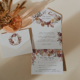 Herbstbloms Hochzeitsszenario-Wappen All In One Einladung