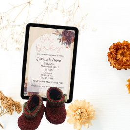 Herbstblumen, Burgund, Orange, Creme Babyparty Einladung