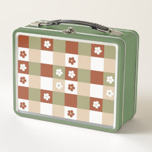 Herbstblumen Gingham Karomuster Metall Brotdose