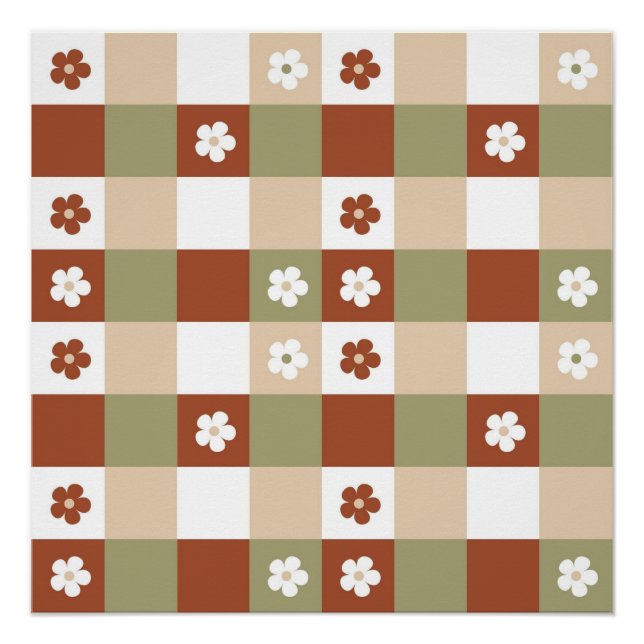 Herbstblumen-Gingham-Karomuster Poster (Vorderseite)
