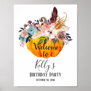 Herbstblumen, Herbst-Party, Kürbis Begrüßungszeich Poster