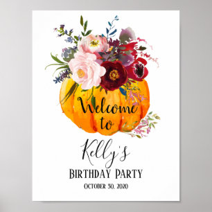 Herbstblumen, Herbst-Party, Kürbis Begrüßungszeich Poster