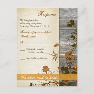 Herbstblumen, künstliches Holz & Pergament RSVP-Ka Einladung