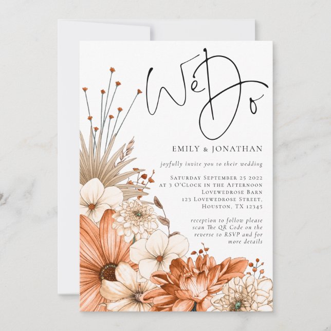 Herbstblumen Wir Machen Script QR Code Hochzeit Einladung (Vorderseite)