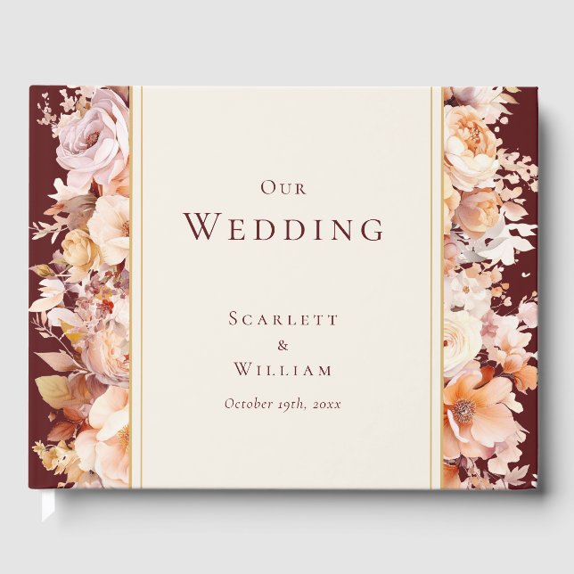 Herbstblumenburgunder-CremeWedding Gästebuch (Vorderseite)