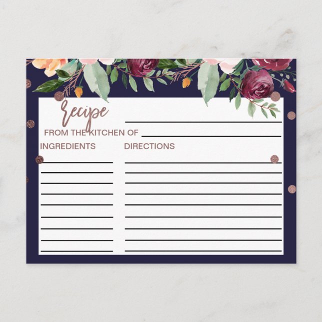 Herbstblumenkarten Rose Gold Brautparty Rezeptions Postkarte (Vorderseite)