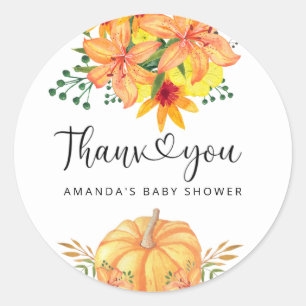 Herbstblumenkürbis Babydusche Danke Runder Aufkleber