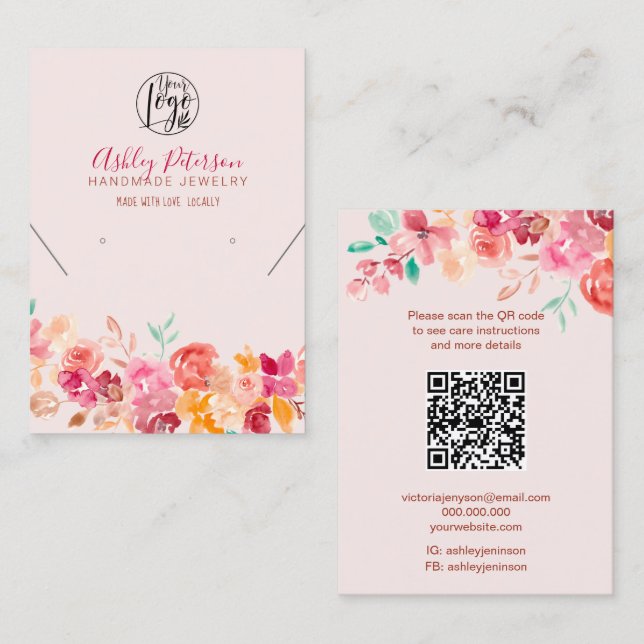 Herbstblumenlogoschmuck Ohrring Qr-Code Visitenkarte (Vorne/Hinten)