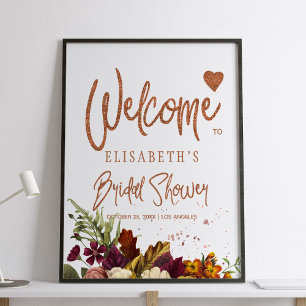 Herbstblumenrost Brautparty Begrüßungszeichen Poster