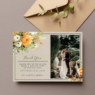 Herbstblüten floraler Fall Grüne Orange Hochzeit Dankeskarte