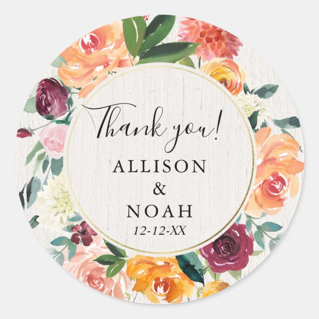 Herbstblütenfarbe rustikale bordeauxfarbene Gunst Runder Aufkleber (Vorderseite)