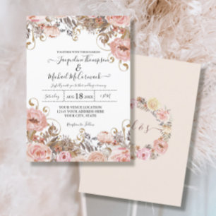 Herbstblütenrosa Wasserfarben Rose Gold Einladung