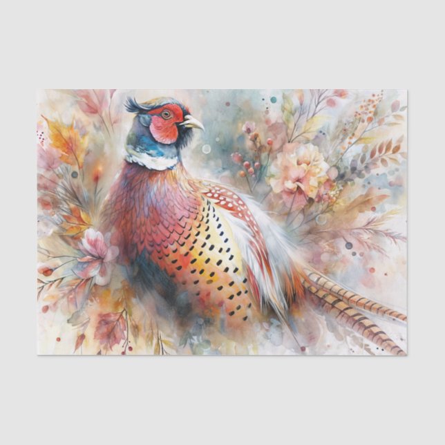 Herbstblütenvogel unter Herbstblättern Seidenpapier (Vorderseite)