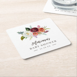 Herbstboho blubt Personalisierte Babydusche Rechteckiger Pappuntersetzer