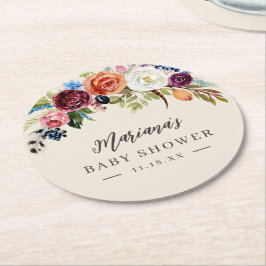 Herbstboho blubt Personalisierte Babydusche Runder Pappuntersetzer
