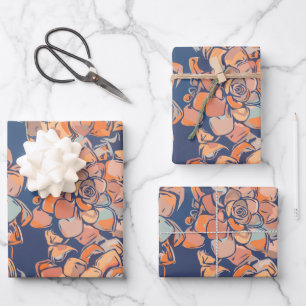 Herbstbotanikale in erdigen Neutralen und Marine Geschenkpapier Set
