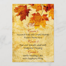 Herbstbraun Blätter Hochzeitsmenü Menükarte