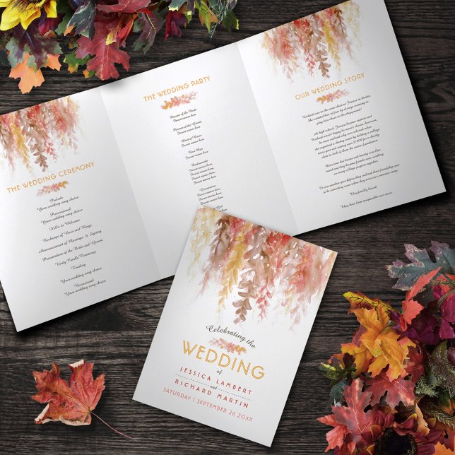 Herbstbraun-Hochzeit im Herbst Dreifach-gefaltete Programmkarte (Von Creator hochgeladen)