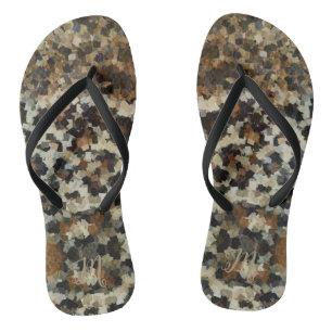 Herbstbraune Muster Mit Monogramm Leopard Flip Flops