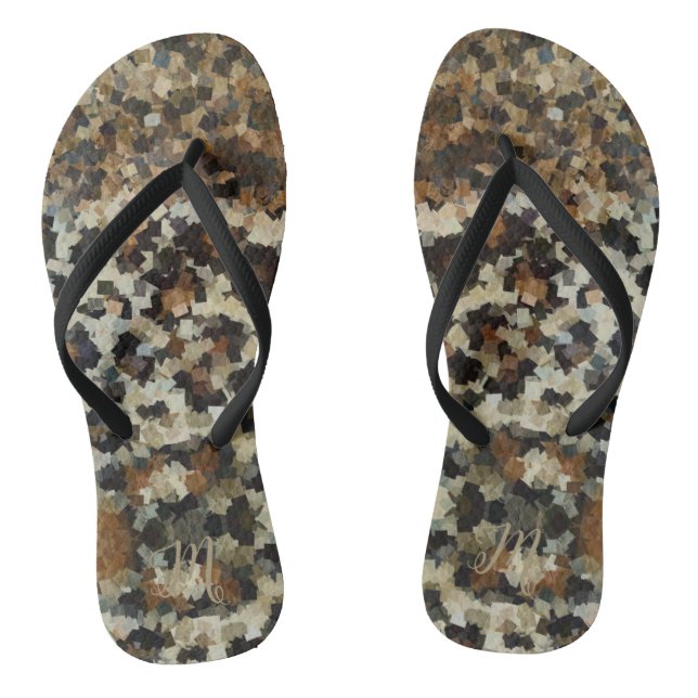 Herbstbraune Muster Mit Monogramm Leopard Flip Flops (Fußbett)