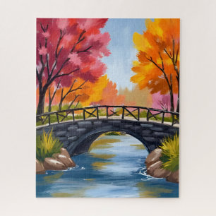 Herbstbrücke Herbstlaub Aquarell Natur