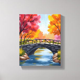 Herbstbrücke Herbstlaub Aquarell Natur Leinwanddruck