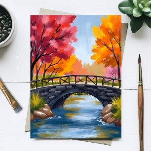 Herbstbrücke Herbstlaub Aquarell Natur Postkarte