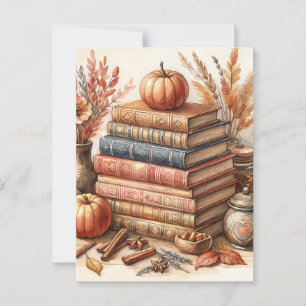 Herbstbücher und Pumpkins Postkarte