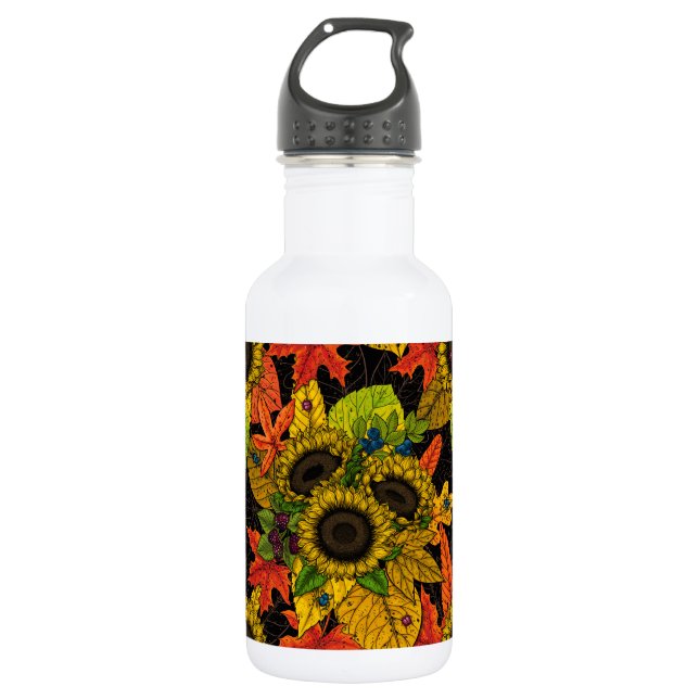 Herbstbukett auf schwarz edelstahlflasche (Vorderseite)