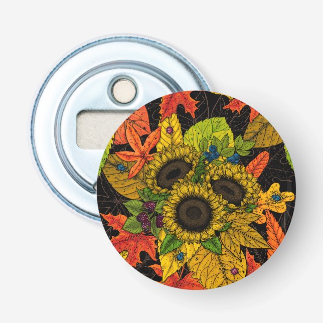 Herbstbukett auf schwarz flaschenöffner (Vorderseite)