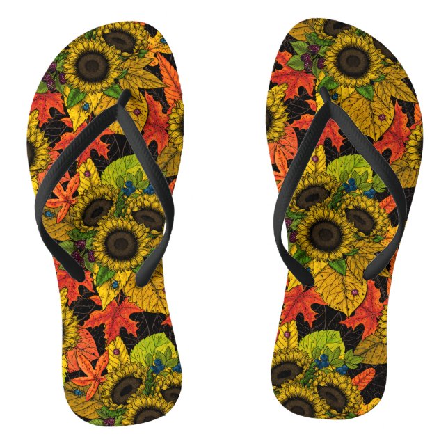 Herbstbukett auf schwarz flip flops (Fußbett)