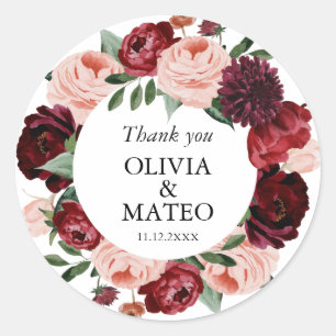 Herbstburgund Blume Gastgeschenk Hochzeit Runder Aufkleber