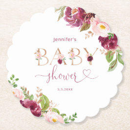 Herbstburgund Blütengoldfolie Babydusche Untersetzer