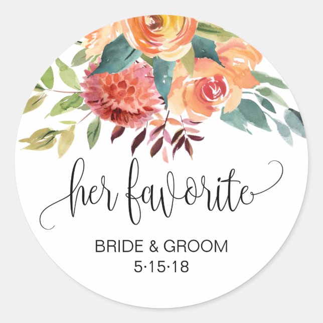 Herbstburgund Orange Gastgeschenk Hochzeit Runder Aufkleber (Vorderseite)