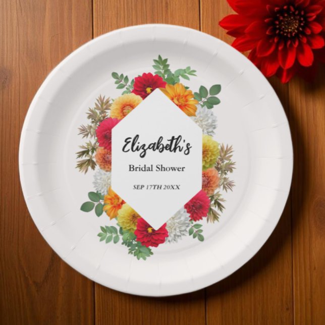 Herbstdahlia Floral Fall Brautparty Pappteller (Von Creator hochgeladen)