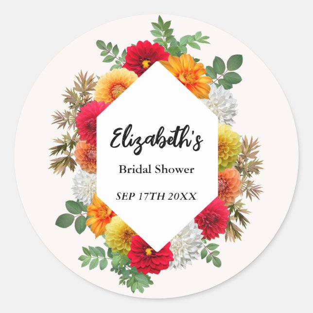 Herbstdahlia Floral Fall Brautparty Runder Aufkleber (Vorderseite)