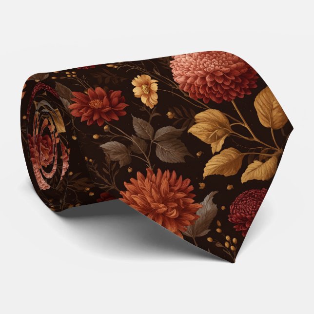 Herbstdahlia Garden Wedding Krawatte (Gerollt)