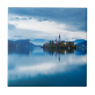 Herbstdämmerung am Bled-See Fliese
