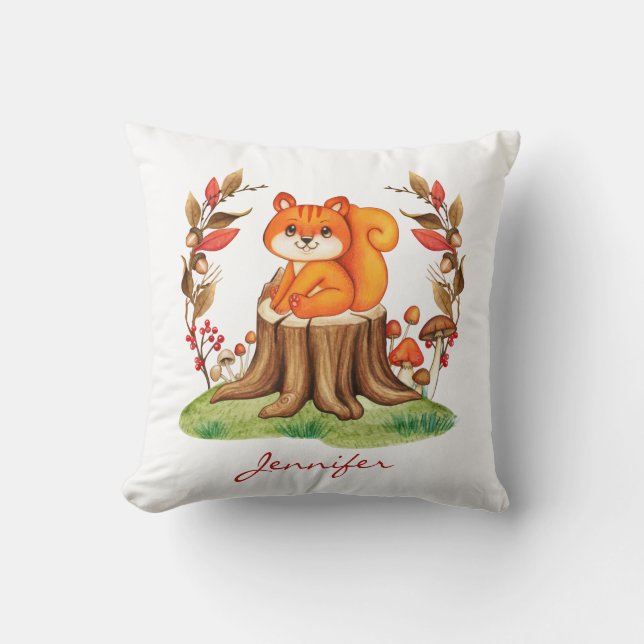Herbstdekor Niedliches Baby Eichhörnchen Kinderzim Kissen (Vorderseite)